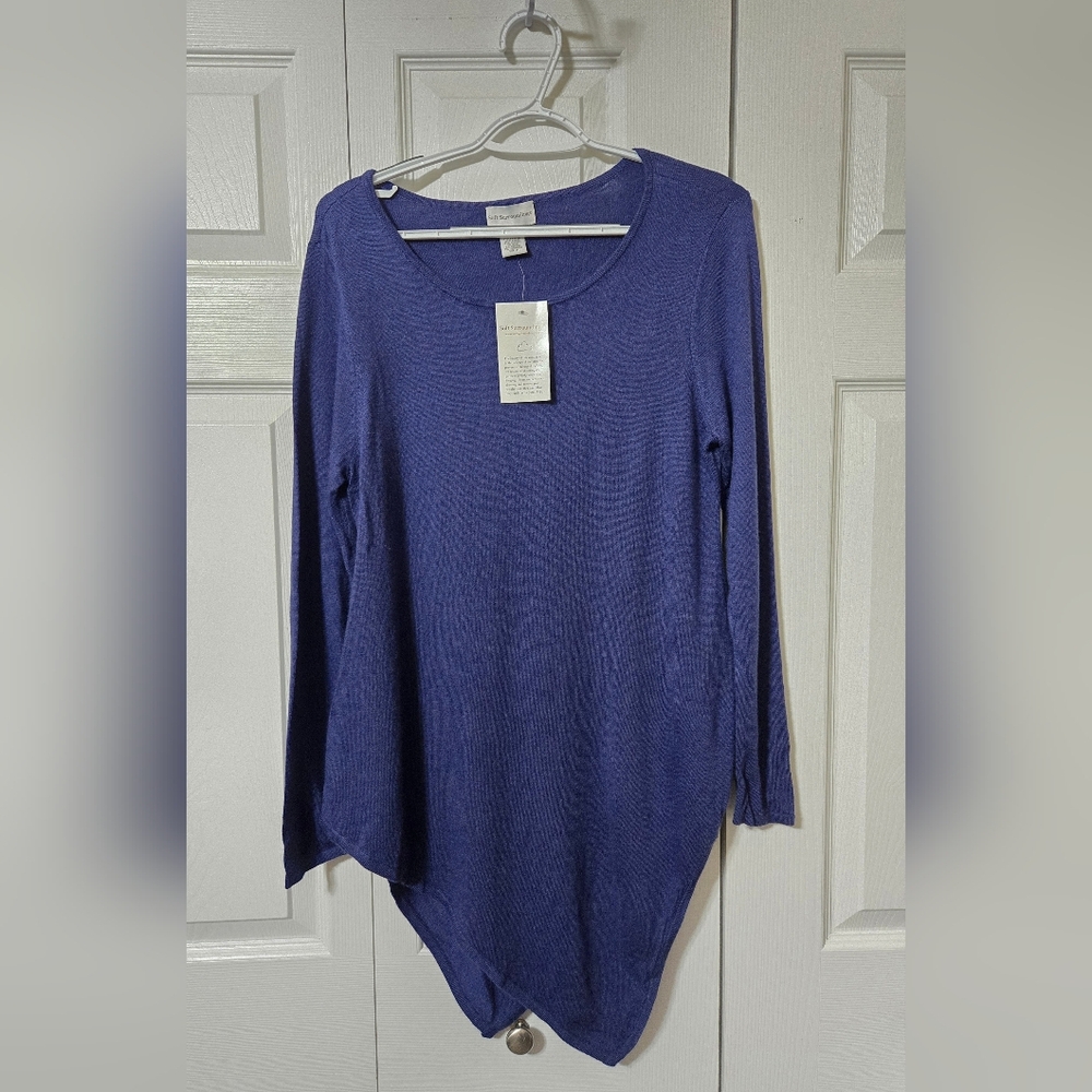 Brilliant Blue Lightweight Sweater, Handkerchief Hem, Size Medium, New with Tags